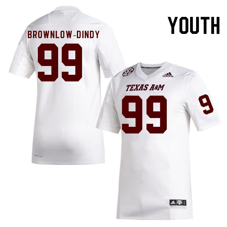 Youth #99 Gabriel Brownlow-Dindy Texas A&M Aggies College Football Jerseys Stitched Sale-White - Click Image to Close